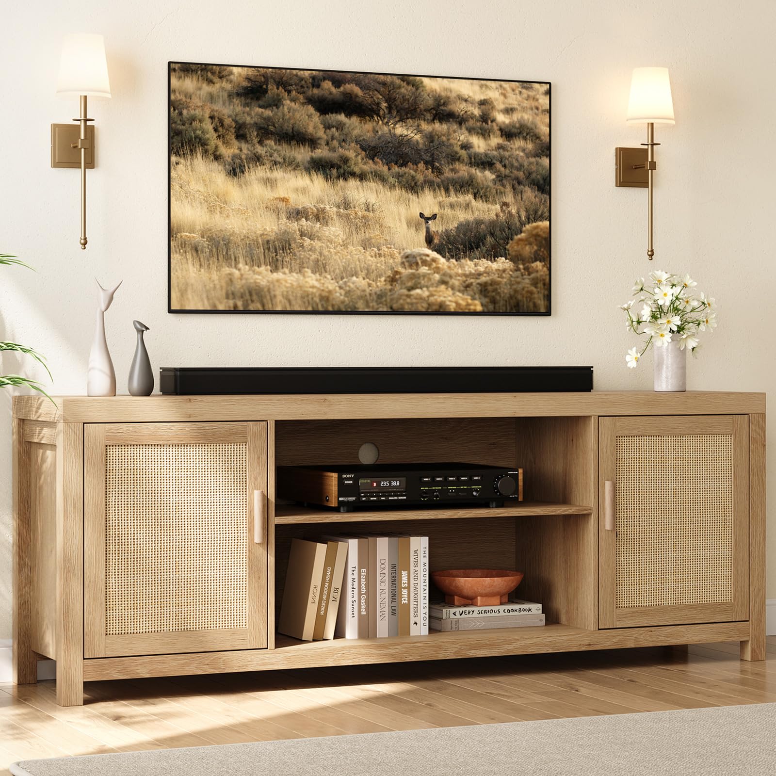Amazon.com: IDEALHOUSE Rattan TV Stand for 75 inch, Boho